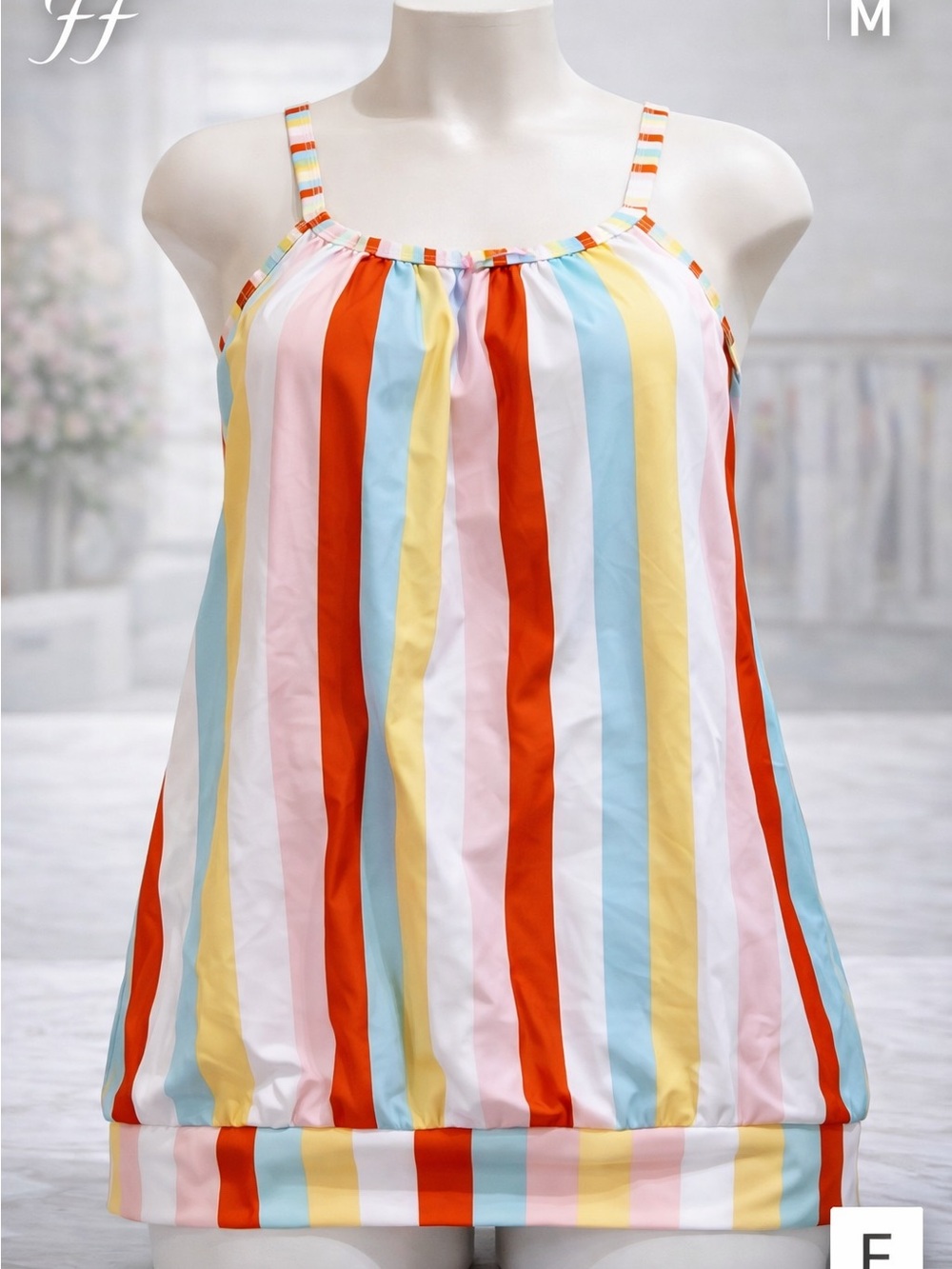 Women’s Pastel Striped Tankini Swim Top Size Medium Adjustable Strap - size M
